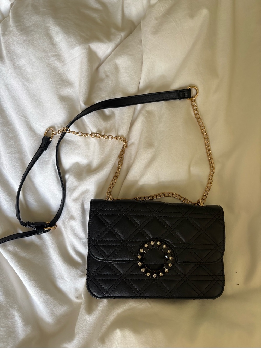 Quilted Black Crossbody Bag with Gold Chain and Accent